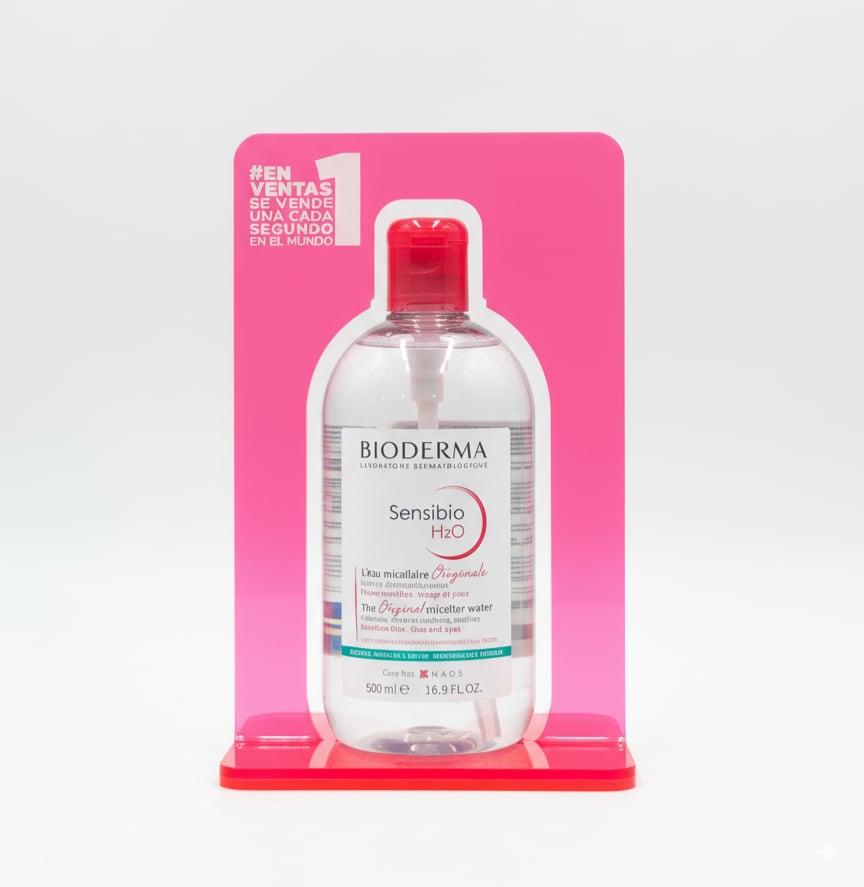 Expositor fosforito de sobremesa o lineal de una botella de Bioderma
